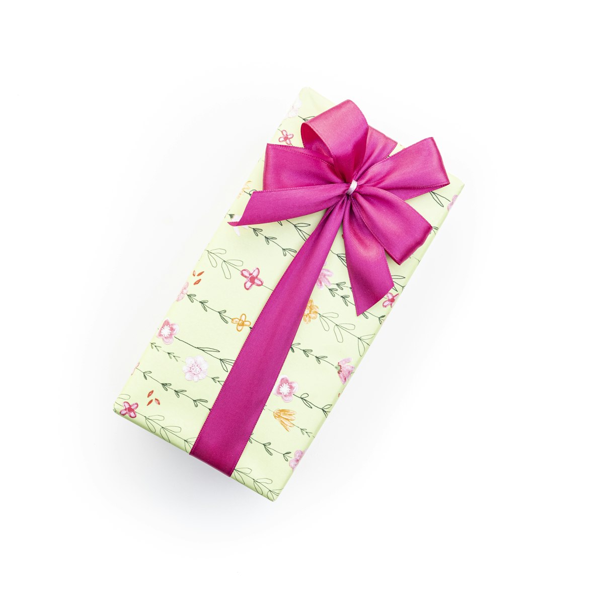 Pink polka dot gift box with a pink ribbon